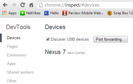 Results of browsing to Chrome:\\inspect/#devices