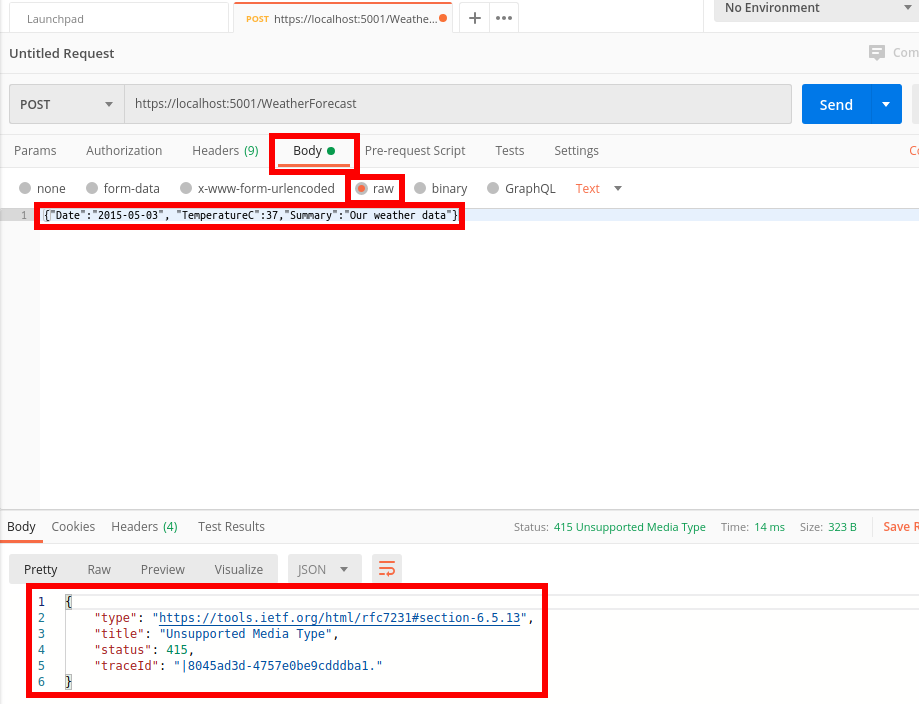 postman setup and error result