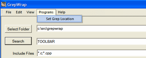 Select grep.exe location