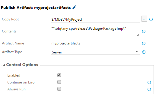 publish build artifacts
