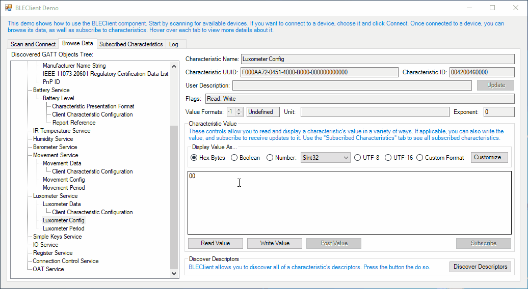 BLEClient Demo: Writing Data