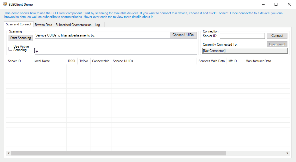 BLEClient Demo: Active Scanning