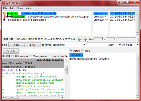GitGui Revision Visualisation Window (Graphlog)