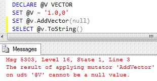 Figure 65 Error from a mutator supplied with SQL-null argument