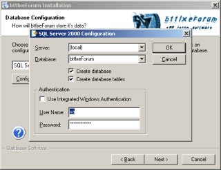 Screenshot of the Installer - SQL Server 2000 Configuration