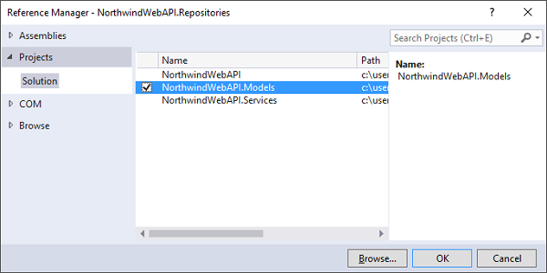 Add Reference to Models project
