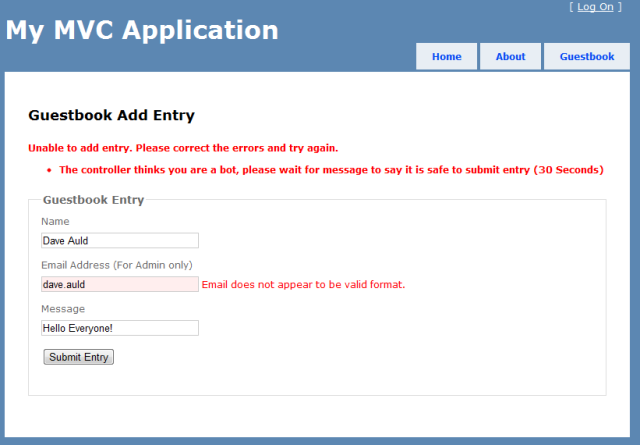 Add Entry Error View