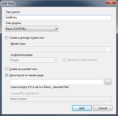 Add Entry view dialog