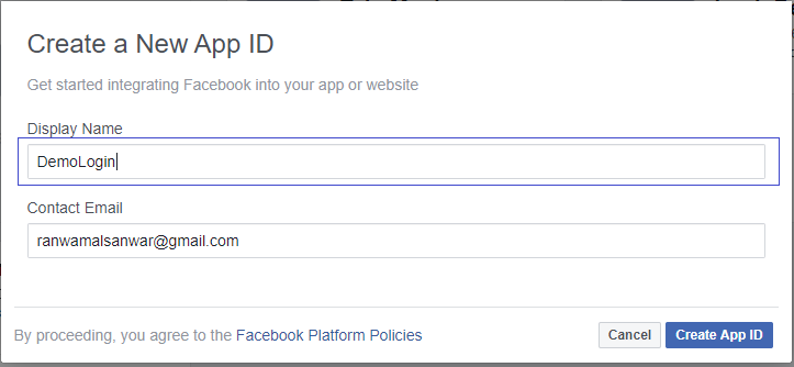 Creating new app ID