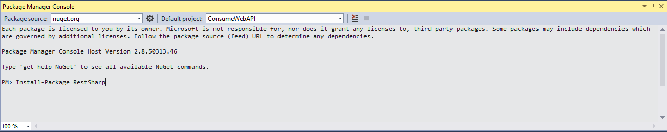 Install restsharp from nuget command line
