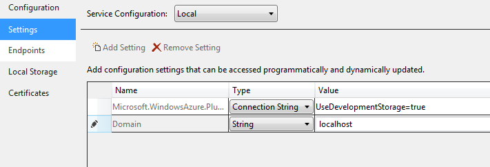settings Tab after local