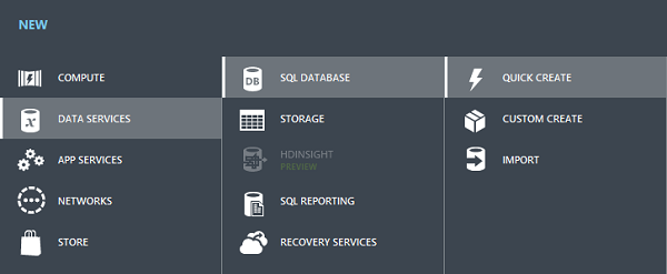 Windows Azure Create SQL