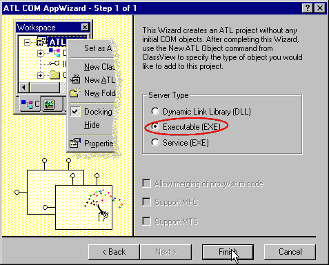 Server / ATL COM Appwizard - Step 1 of 1