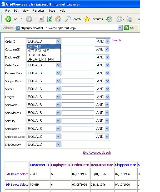 Advanced Search View