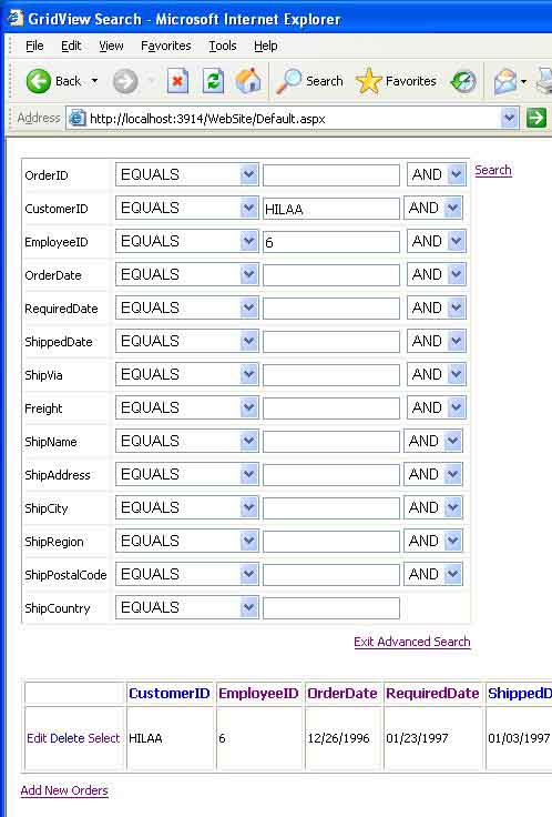 Advanced Search View Results