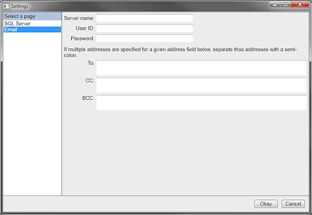 Settings form - showing email settings page