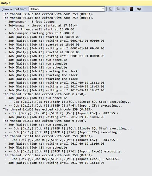 Sample output window content
