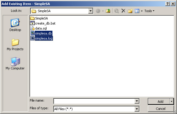 Visual Studio SQL Anywhere Database Files