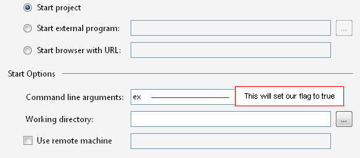 Properties: Debug>Arguments
