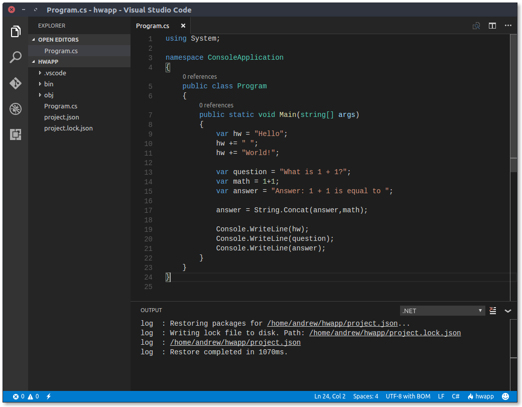 vscodeconsolehwapp