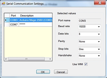 COM port settings dialog