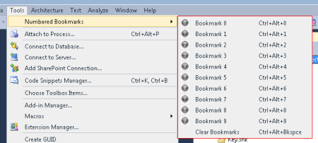 Numbered bookmarks sub menu