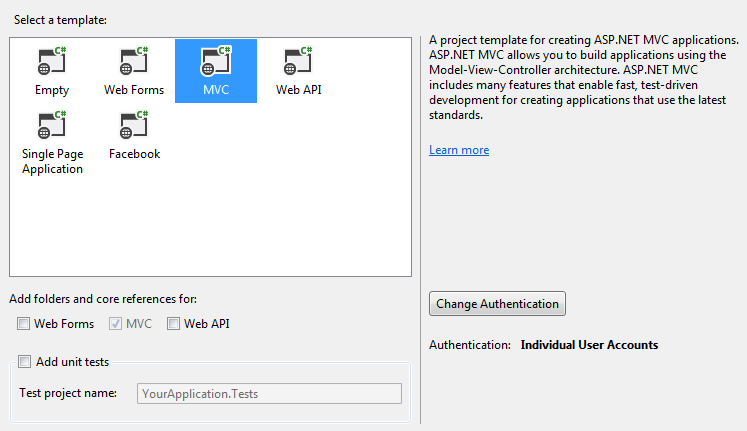 You'll see that all of the previous choices are stil there as templates for your application though.