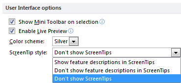 ScreenTip options