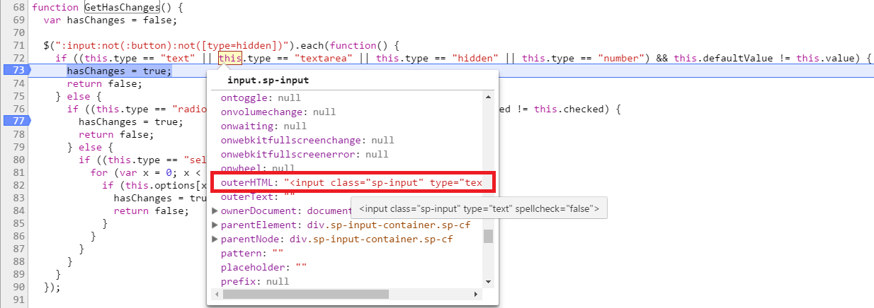 Debugging GetHasChanges Function in Developer Tool