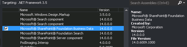 Business Data Library as seen in Visual Studio 2013