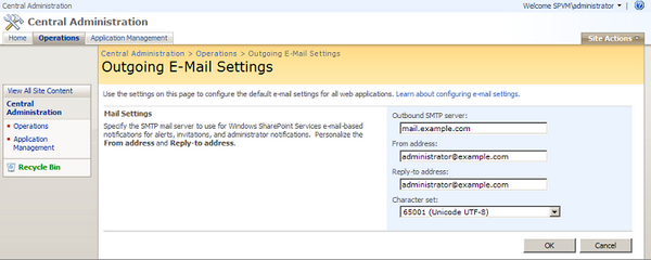 Configuring Outgoing E-mail Settings for SharePoint