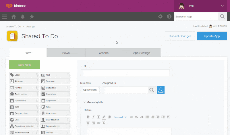 gif of enabling Kintone's process management feature