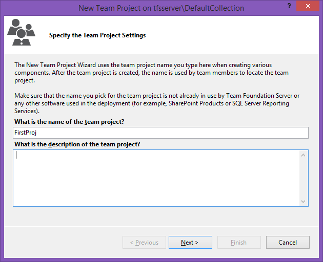 Create New Team Project - Name