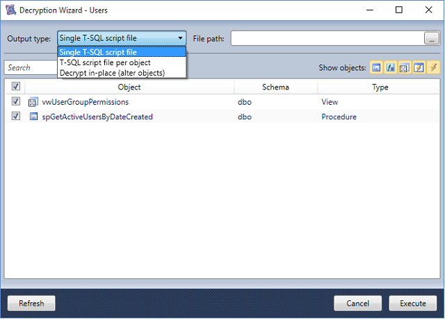 wizard output type options