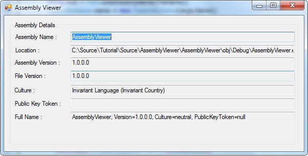 Screen shot of the assembly viewer with data