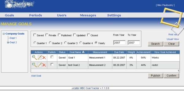 Screenshot of first web page