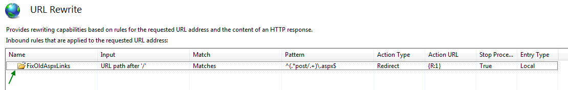 Rewrite rule in IIS Manager... Click to enlarge...