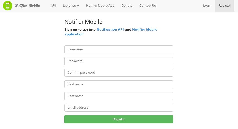 Register account on Notifier Mobile
