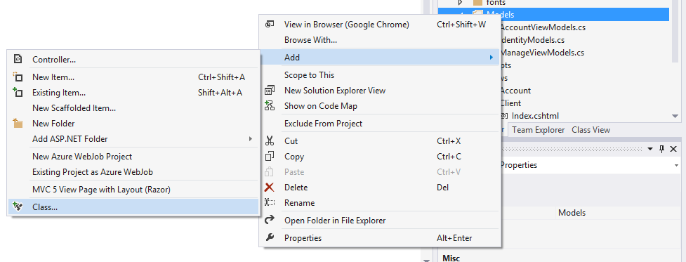 Select a new class file to be created as a Model