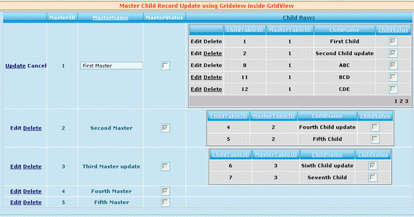 Master GridView in Edit Mode.